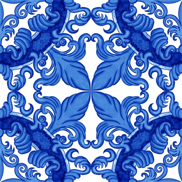 Majolica Pattern Sicilian Hand Drawn Blue Ornament Traditional Blue White — стокове фото