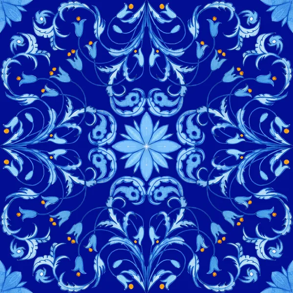Majolica Pattern Sicilian Hand Drawn Blue Ornament Traditional Blue White — Foto Stock