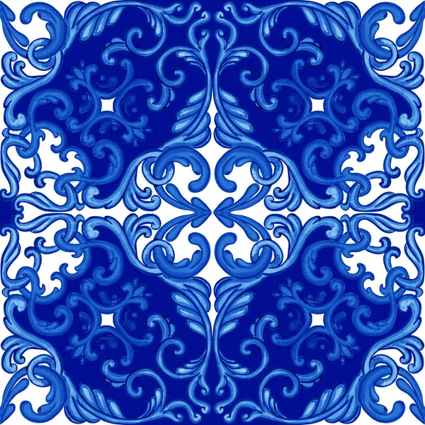 Majolica Pattern Sicilian Hand Drawn Blue Ornament Traditional Blue White — Fotografia de Stock
