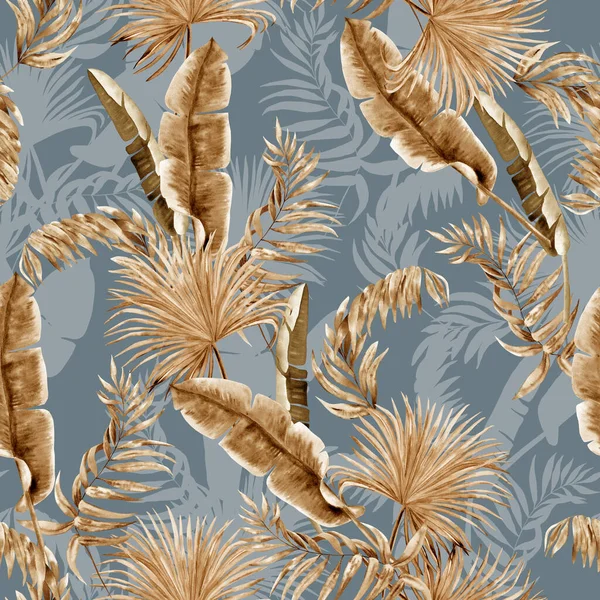 Tropische Aquarell Trockene Blätter Nahtlose Muster Exotische Pflanzenzweige Boho Stil — Stockfoto