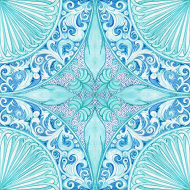 Majolica seamless pattern. Sicilian hand drawn blue ornament. Traditional blue and white ceramic tiles. Portuguese traditional azulejo pattern. Moroccan style.	
