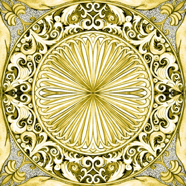 Majolica Pattern Sicilian Hand Drawn Yellow Gold Ornament Traditional Blue — Zdjęcie stockowe
