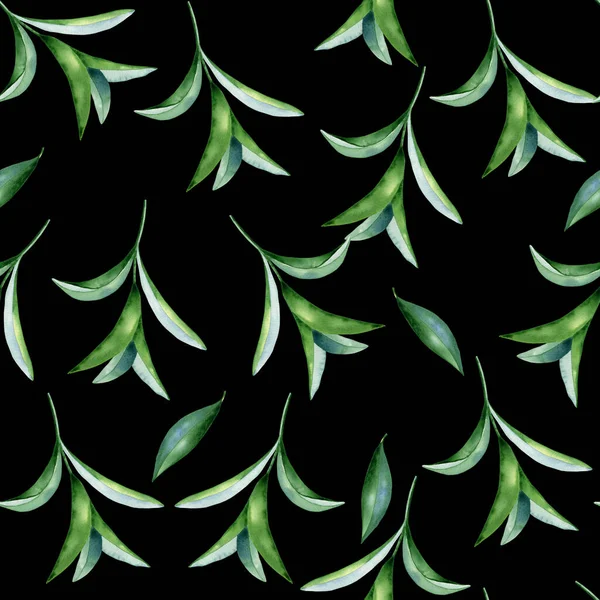 Grüne Aquarellzweige Mit Blättern Mit Nahtlosem Muster Endloser Pflanzlicher Hintergrund — Stockfoto