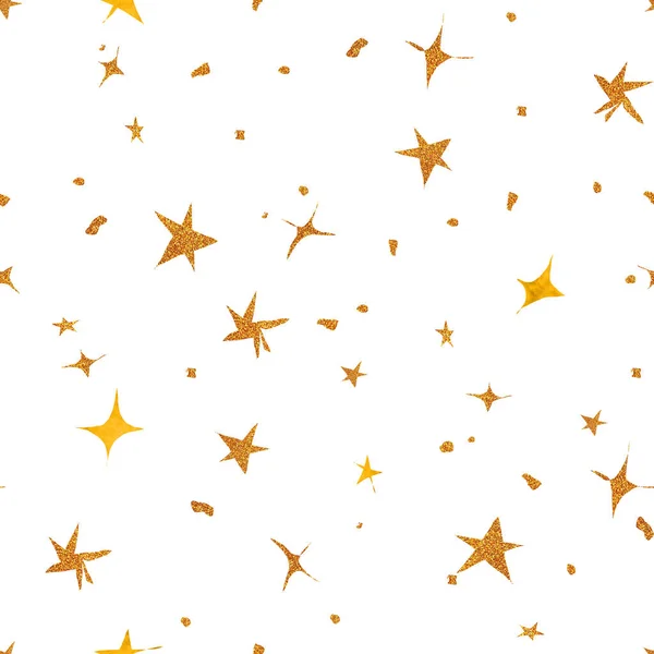 Ragyogó Csillogó Csillagok Zökkenőmentes Minta Végtelen Tér Arany Háttér Karácsonyi — Stock Fotó