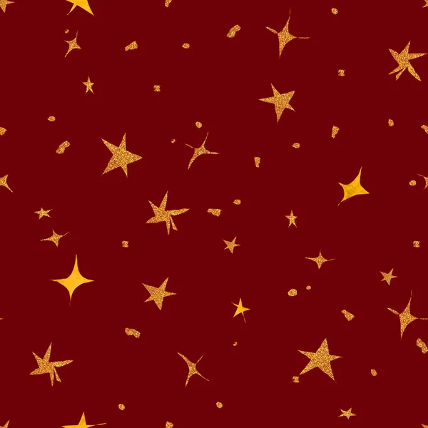 Glänsande Glitter Stjärnor Sömlöst Mönster Oändlig Utrymme Guld Bakgrund Julklappspapper — Stockfoto