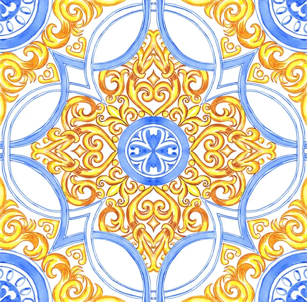 Керамічна Плитка Забарвлена Синій Жовтий Кольори Сицилійська Безшовна Прикраса Барочний — стокове фото