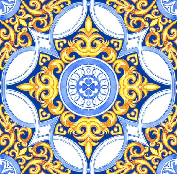 Керамічна Плитка Забарвлена Синій Жовтий Кольори Сицилійська Безшовна Прикраса Барочний — стокове фото