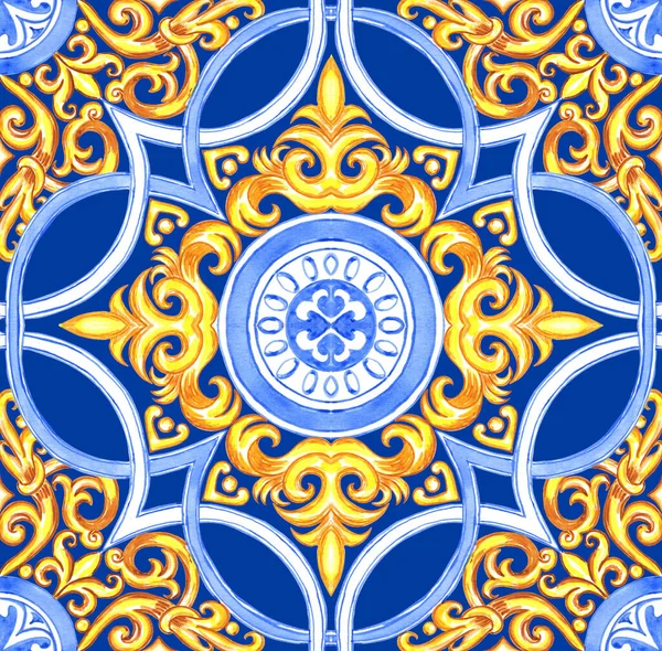 Design Carreaux Céramique Aux Couleurs Bleu Jaune Ornement Sicilien Sans — Photo