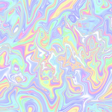 Holographic seamless pattern. The effect of flowing iridescent liquid. Psychedelic effect. Fairy tale unicorn trend background. 90s fashion.	