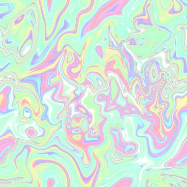 Holographic seamless pattern. The effect of flowing iridescent liquid. Psychedelic effect. Fairy tale unicorn trend background. 90s fashion.	