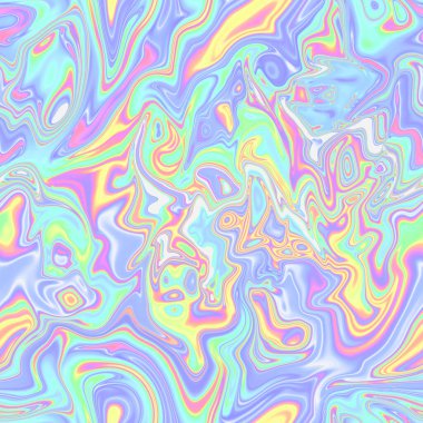 Holographic seamless pattern. The effect of flowing iridescent liquid. Psychedelic effect. Fairy tale unicorn trend background. 90s fashion.	