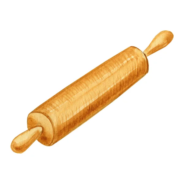 Wooden Rolling Pin Watercolor Hand Drawn Illustration Kitchen Home Tool — Stock Photo, Image