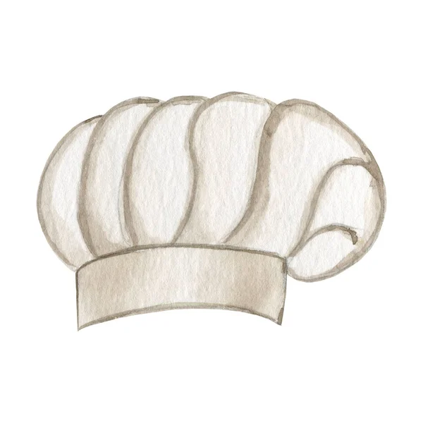 Şefin Şapka Şapkası Izole Arka Planda Suluboya Çizimi Mutfakta Yemek — Stok fotoğraf