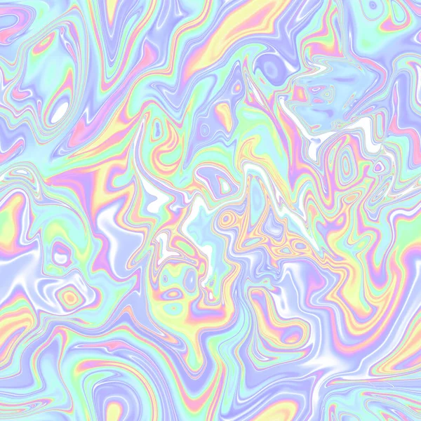 Holographic seamless pattern. The effect of flowing iridescent liquid. Psychedelic effect. Fairy tale unicorn trend background. 90s fashion.	