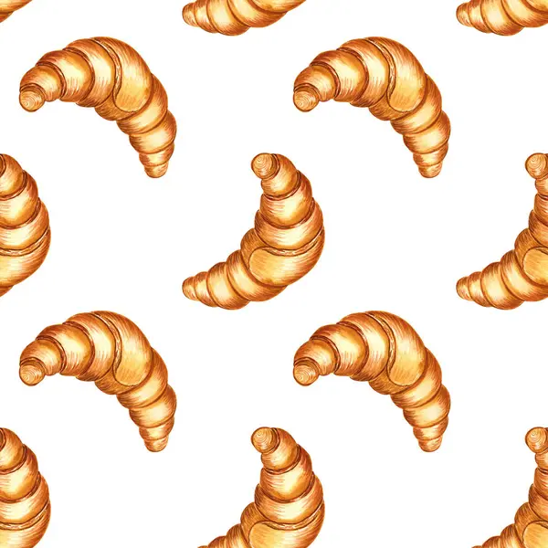 Ay çöreği suluboya desenli. Geleneksel Fransız hamur işlerinin sonsuz geçmişi. Fırın ve fırın için el yazısı..