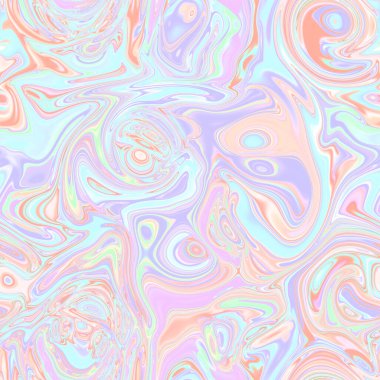 Holographic seamless pattern. The effect of flowing iridescent liquid. Psychedelic effect. Fairy tale unicorn trend background. 90s fashion.	