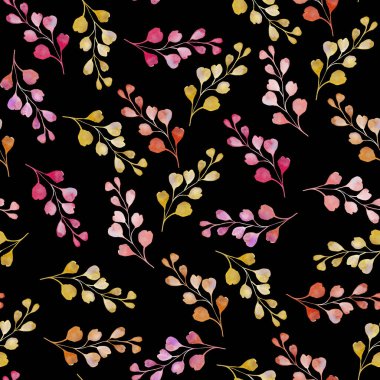 Sonbahar suluboya kusursuz desen bırakır. Rengarenk yapraklar sonsuz bir arkaplan. Konforlu duvar kağıdı ve kumaş baskısı.