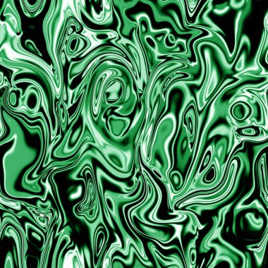 Yeşil ve beyaz pürüzsüz desen. Sıvı metalin ve akan boyanın etkisi. Soyut zebra arkaplanı. Kumaş ve duvar kağıdı için tek renkli fantezi baskısı.
