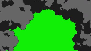 Duman, duman elementlerinin hareket grafikleri, sis, buhar efektleri, rüzgar, patlama, yeşil ekrandaki çizgi film duman patlaması. Çizgi film Smoke geçiş animasyonu anahtar renkte. Krom anahtar, 4K video