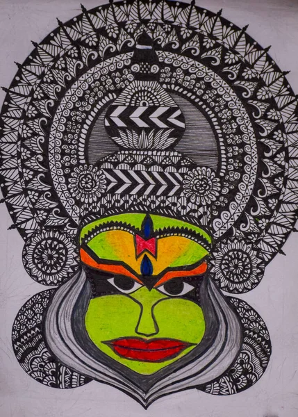 Kathakali Kézzel Rajzolt Mandala Művészete — Stock Fotó