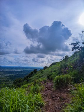 Arkasında bir dağ olan güzel bir manzara.