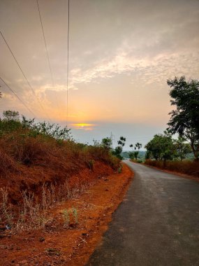 Ağacı ve yolu olan güzel bir manzara.