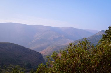 Birkaç ağacı olan bir dağ manzarası.