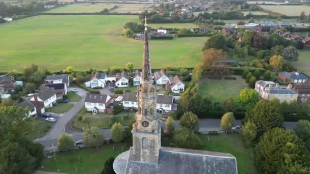Church Village Tower Bell Clock Sunset — Stock Video