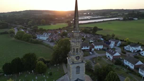 Church Village Tower Bell Clock Sunset — Stock Video