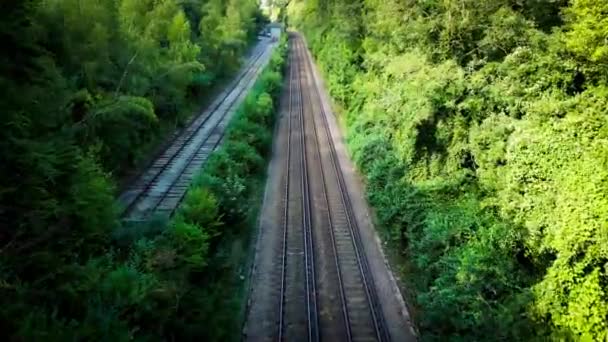 Een Pittoresk Tafereel Van Een Spoorweg Die Zich Een Weg — Stockvideo