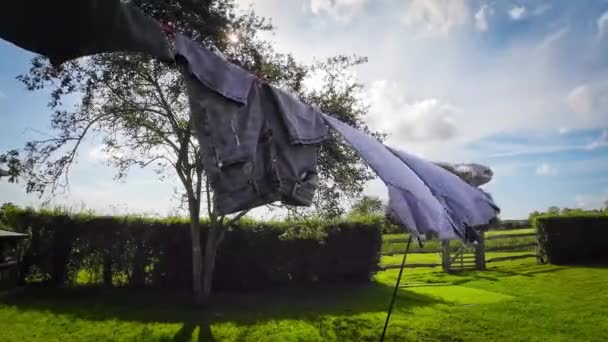 Eine Szene Von Hausarbeit Freien Einem Sonnigen Tag Bei Der — Stockvideo