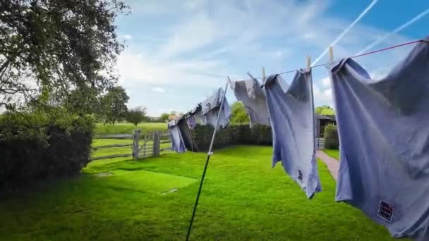 Een Scène Van Outdoor Huishoudelijk Werk Een Zonnige Dag Met — Stockvideo