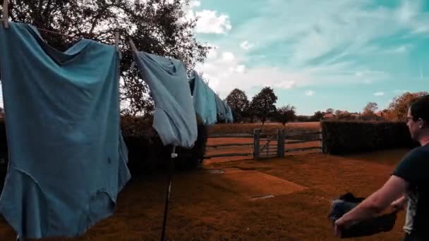 Enjoy Beauty Sunny Laundry Day Clothes Sway Fresh Breeze Image — Stock Video
