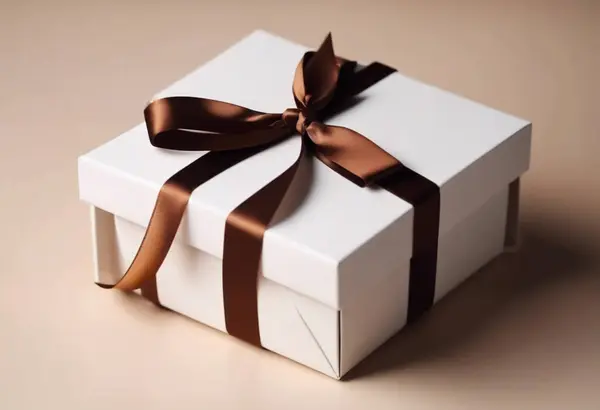 White Gift Box Plain Brown Background — Stock Photo, Image