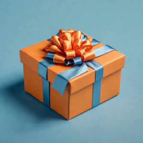 Oranžová Dárková Krabice Prostém Modrém Pozadí Stock Snímky