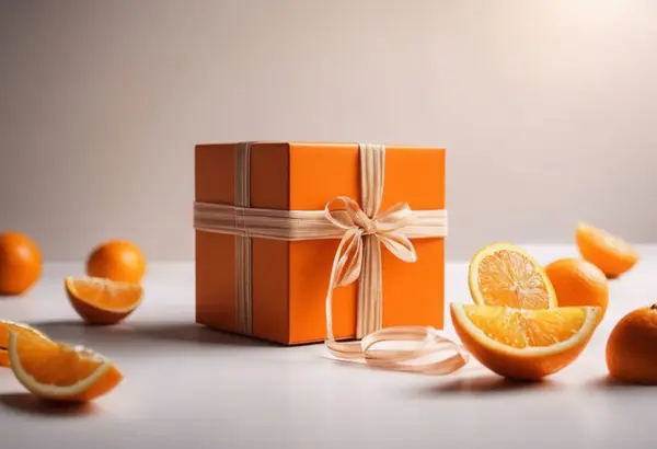 orange gift box on a plain white background
