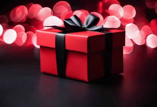 red gift box on a plain black background