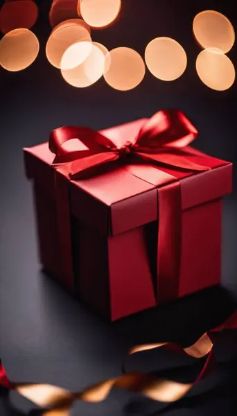 red gift box on a plain black background