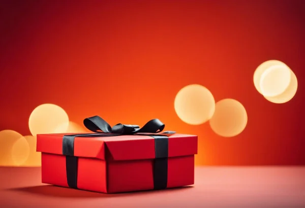 red gift box on a plain orange background