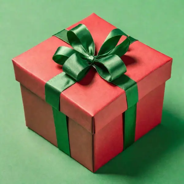 red gift box on a plain green background