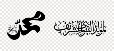 Arapça kaligrafi seti İslami Mawlid al-Nabi, şeffaf bir arkaplanda tasarım elemanı. vektör illüstrasyonu