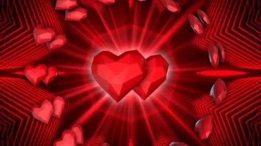 Dairesel dekorasyona aşık bir çiftin üç boyutlu canlandırması ve hareketli soyut gölge arkaplan efektleri..