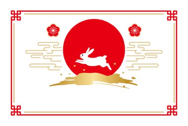 2023 Japon tarzı tavşan yeni yıl kartı..