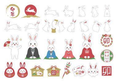 Tavşan ve Yeni Yıl illüstrasyon seti