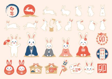 Tavşan ve Yeni Yıl illüstrasyon seti