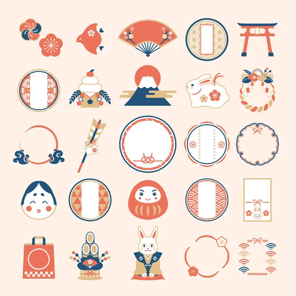 年画与日本风格的设计框架集 — 图库矢量图片