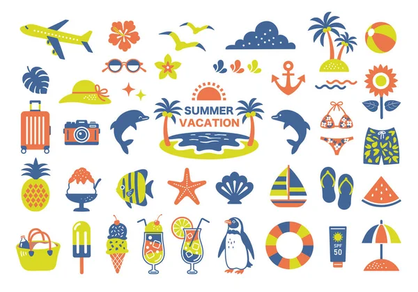 Summer Beach Illustration Set — Stock Vector