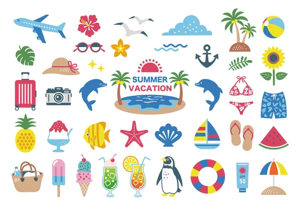 Sommer Und Strand Illustration Set — Stockvektor