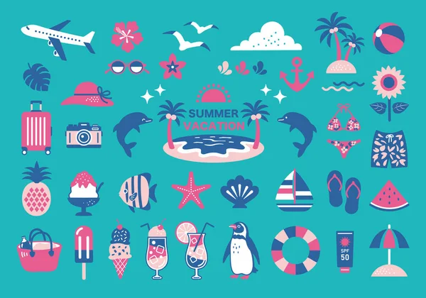 Summer Vacation Icon Illustration Set — Stock Vector