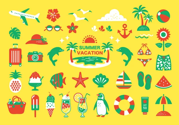 Sommerurlaub Ikone Illustration Set — Stockvektor